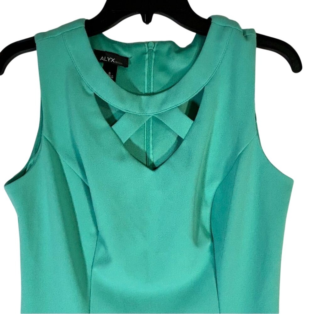 Alyx Teal Green Fit and Flare Dress Strappy Cutout Neckline Sleeveless Size 8 - Picture 2 of 6